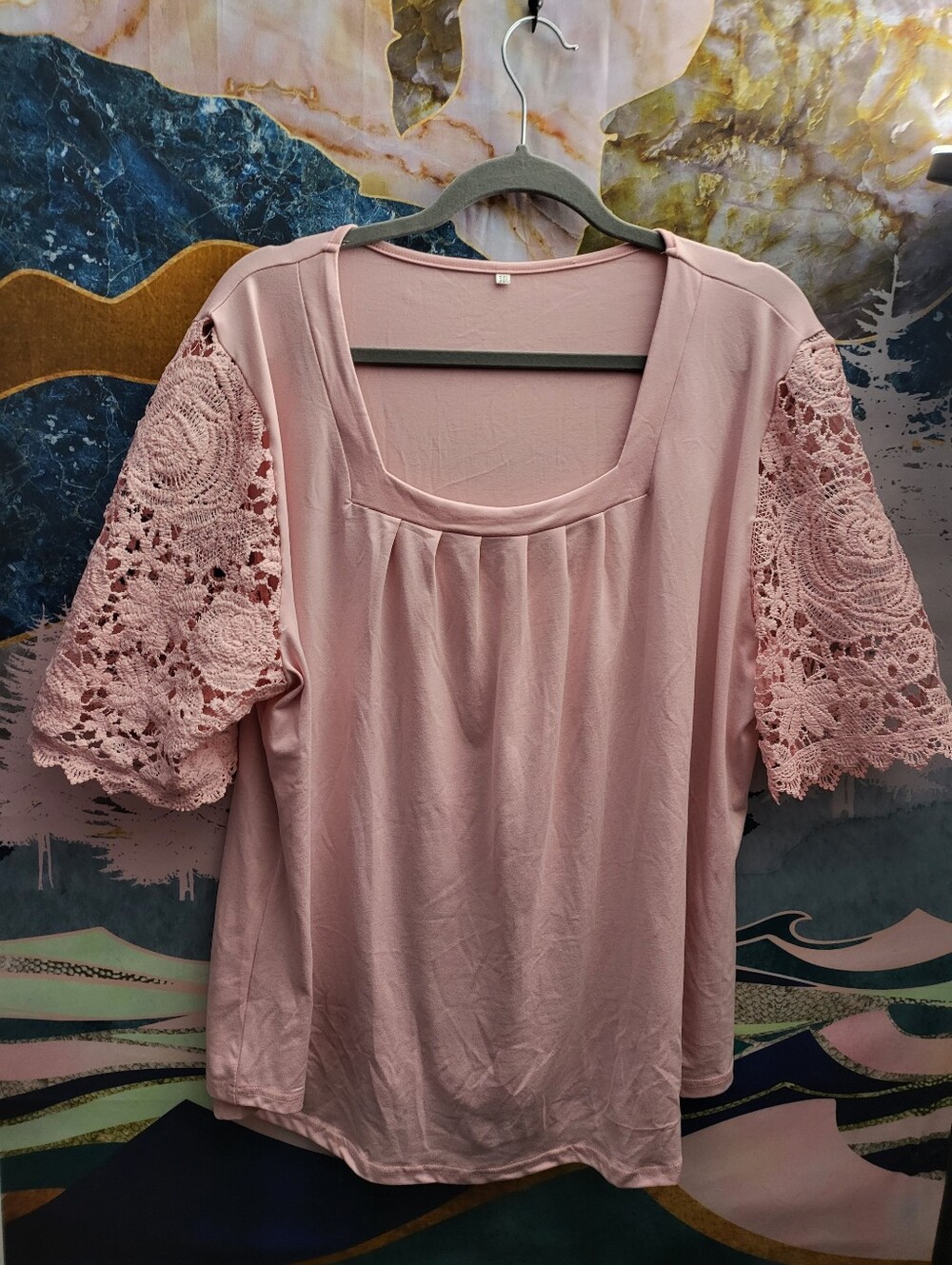 Lace Sleeve Square Neck Top